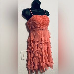 NWT Sue Wong Layered Ruffled Tiered Coral Dress SZ-8